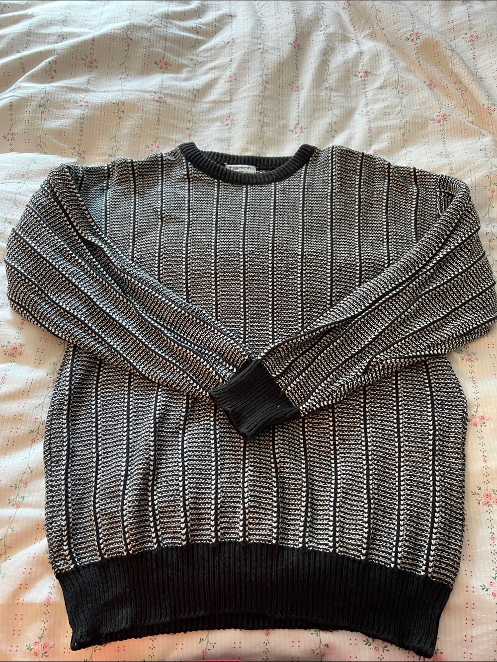Vintage 100% Cotton Men's Black & White Vertical Stripe Crewneck Sweater